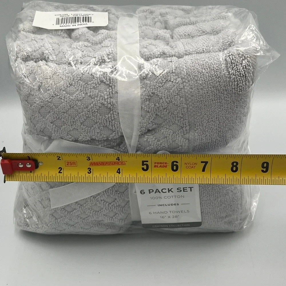 Great Bay Home Grayson Hand Towels 6 Pack Light Gray 16x28 New